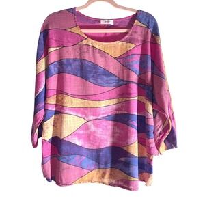Yolly Italy 100% Cotton Dolman Style Top Blouse 3/4 Sleeves Feels lk Linen sz LG